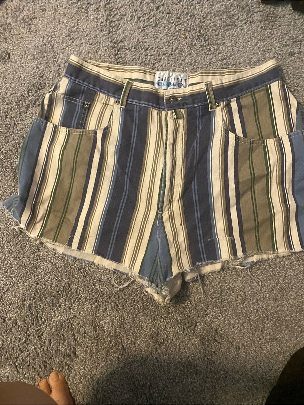 Striped Multicolor Cotton Jean Shorts with Frayed Hem